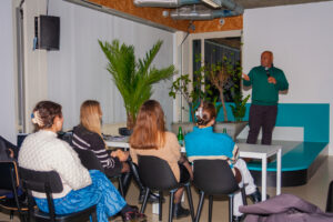 One of the guests speakers mid-speech at the Gulliver Grande Finale